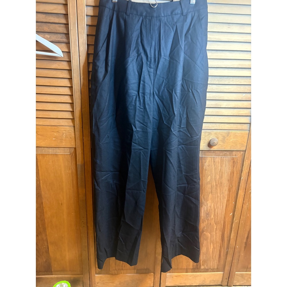 Loulou Studio Solo Black Virgin Wool Pleated Wide Leg Trousers Pants Size M NEW